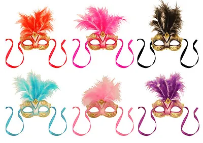 Small Centre Feather Masquerade Ball Mask Venetian New Years Fancy Dress Mask • £6.25
