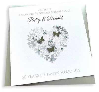 £3.99 • Buy Personalised Handmade Diamond / 60th  Wedding Anniversary Heart Card