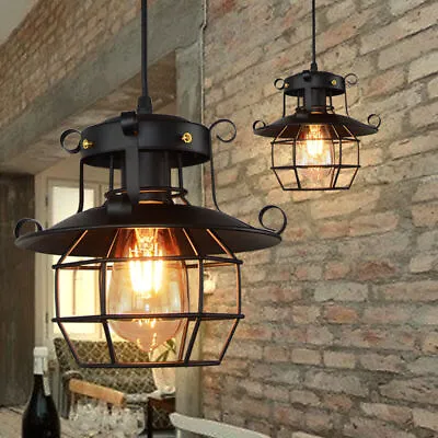 Metal Caged Pendant Light Industrial Vintage Ceiling Light Hanging Lamp Fixture • $24.61