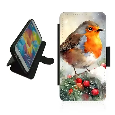 Christmas Red Robin Phone Case Wallet For IPhone Samsung Flip Cover ROB2 • £9.99