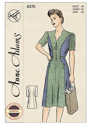 1940s Wartime Day Dress Vintage Sewing Pattern Bust 40 • £19.99