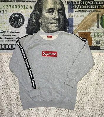 Supreme Box Logo Crewneck Sweatshirt Side Tape Grey Size Medium Hoodie See Pics • $100