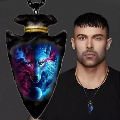 Men's Wolf Necklace Hip-hop Punk Indian Geometric Triangle Pendant Animal Jewelr • $10.30