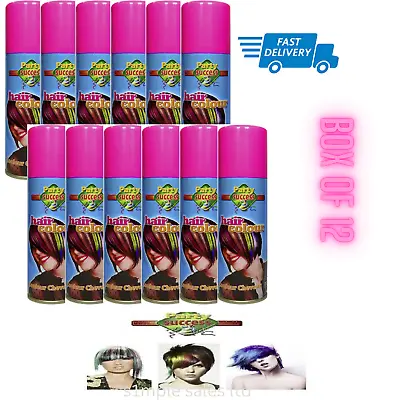 Party Success Temporary Wash Out Hair Colour Spray BOX Of 12 X 125ml PINK • £22.95