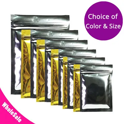 Different Sizes Flat Double-Sided Shiny Gold Silver Foil Mylar Zip Lock Bag M • $22.99
