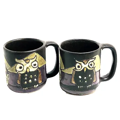 Vintage Mara Owl Handmade Mugs (2) Mexico 16 Oz. Stoneware MCM Look 4.25   • $29