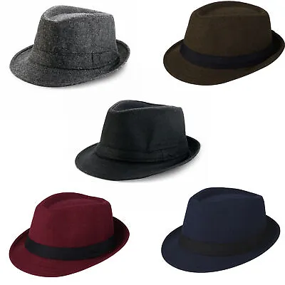 Men Women Manhattan Structured Gangster Trilby Jazz Fedora Short Brim Panama Hat • $10.99
