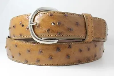 Genuine Full Quill Ostrich Tan Leather Belt (Made In U.S.A) • $135