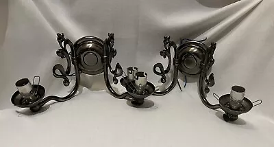 PAIR Of Vintage DAVID HUNT LIGHTING Pewter Metal DOUBLE Wall Lights (NO SHADES) • £35