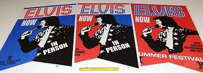 Elvis Lot Of 3 '76 Vintage Style Colorful Banners Vegas Pennant Hilton Hotel • $128.89