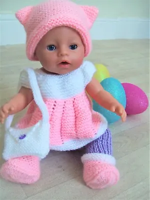 KNITTING PATTERN Baby Dolls Clothes Outfit 17  Bag Hat Top Trousers Beginners DK • £4.45