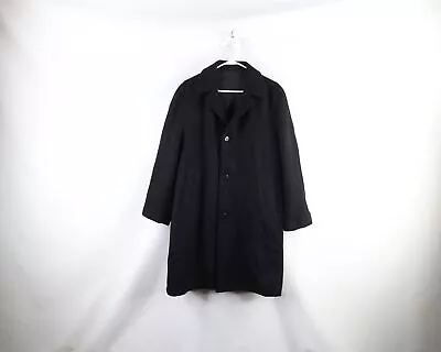 Vintage 50s Rockabilly Mens Size 42R Wool Full Button Overcoat Jacket Black USA • $89.96