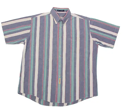 $24.95 • Buy Vtg BD Baggies Hip Hop Colorful Chambray Stripes Button-Down Shirt Mens Sz L 297