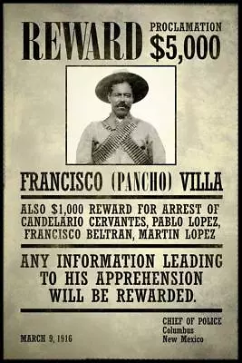 Wanted Francisco Pancho Villa Cool Huge Large Giant Poster Art 36x54 • $29.98