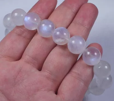 209Ct Natural Blue Moonstone Gemstone Round Beads Bracelet Chain BMLs869 • $1.99