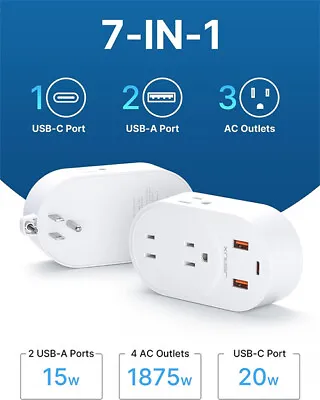 7-in-1 4 Outlet Extender Multi Plug Outlet With 3 USB Charger Wall Adapter Tap • $7.99