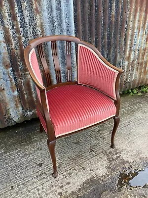 Edwardian Inlaid Mahogany Tub Shaped Armchair • £45