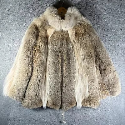 Hillis Coyote Fur Coat Vintage Jacket Genuine 60s 70s Talon Zip White SZ 48 • $399.99