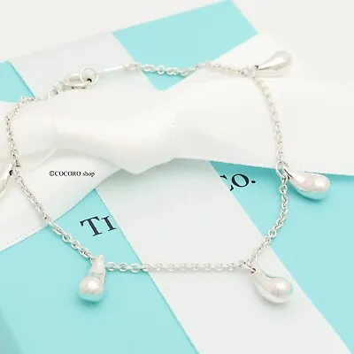 Tiffany & Co. Elsa Peretti 5 Five Teardrop Charm Bracelet 7  Silver 925 W/Pouch • $170.10