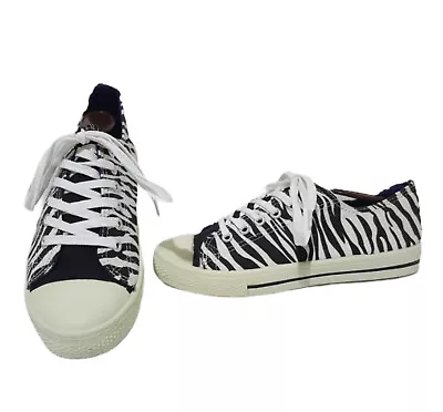 Miley Cyrus Max Azria Zebra Print Sneakers Shoes Womens Size 6 Lace Up Canvas • $29.95