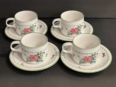 Set Of 4 Garden Bloom-Studio Nova-Mikasa Tea Cups & Saucers Y2372 Excellent • $29.95