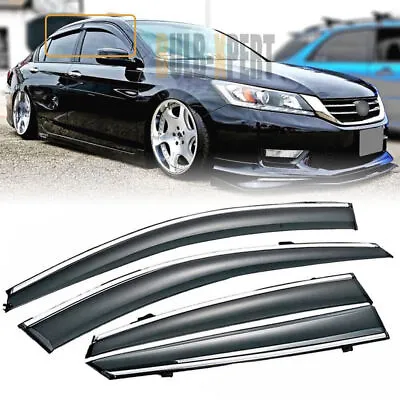 For 2013-2017 Honda Accord Sedan Window Visor Vent Rain Guards W/ Chrome Trim • $33.99