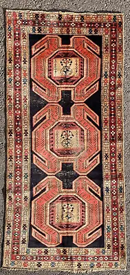 VINTAGE KARABAGH RUNNER HAND MADE WOOL CAUCASIAN KAZAK RUG CARPET 9'5  X 4'3  • £997.50