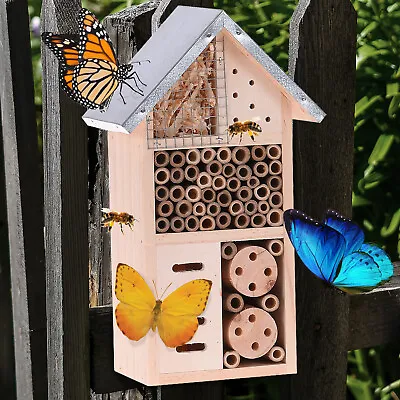 Insect Bug Bee Hotel Hanging Wooden House Ladybird Nest Wood Metal Box Shelter • £9.99