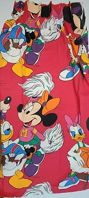 £27.48 • Buy 2 Vtg Mickey Mouse & Friends Walt Disney Sports Red Curtain Panels Minnie Daisy