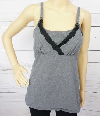 $8.99 • Buy Gilligan & O'Malley Nursing Tank Top Medium M Gray Black Spaghetti Strap Clip