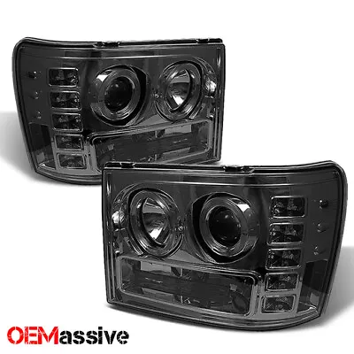 For 2007-13 GMC Sierra 1500/2500/3500 Denali Smoke Halo LED Projector Headlights • $175.99