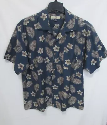 Vtg Tommy Bahama Blue Brown Leaf Floral Print  Button Up Camp Shirt Sz XL Silk • $29