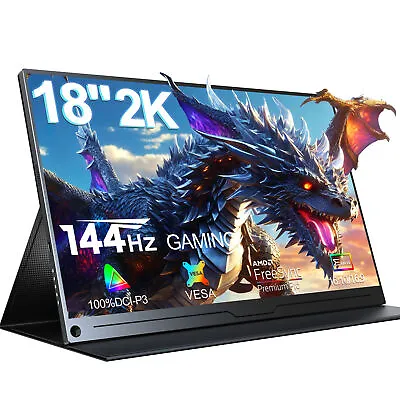 2K 18  USB C 144HZ Screen Display Portable Monitor 1600p HDR W/ Stand Touch AAAA • $189.99