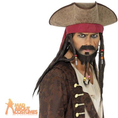 £11.99 • Buy Pirate Hat Brown With Dreadlocks Mens Caribbean Fancy Dress Costume Accessory