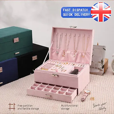 3 Layer Large Jewellery Organizer Storage Necklace Storage Box Drawer Cabinet UK • £15.49