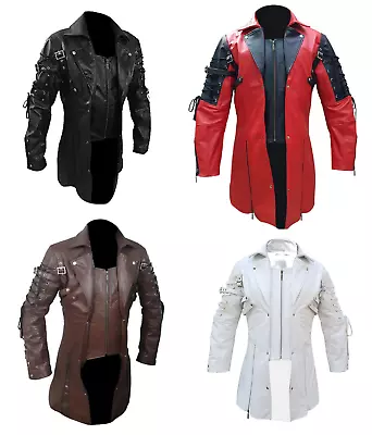 Mens Steampunk Style Coat 100% Real Leather Goth Gothic Trench Coat Van Helsing • $189.99