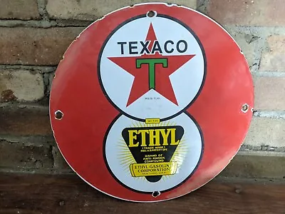 Vintage Texaco Gasoline With Ethyl Porcelain Gas Station Pump Sign 12  • $129.99