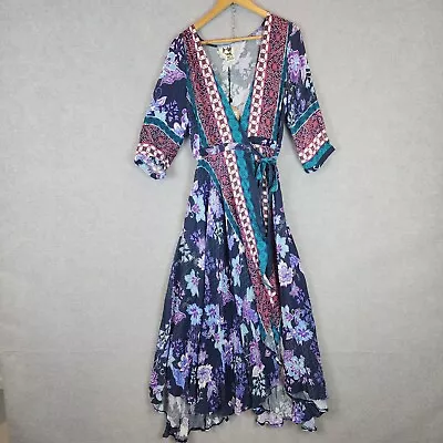 Jaase Dress Womens Large Purple Haze Maxi Wrap Boho Gypsy Festival 3/4 Sleeve  • $55