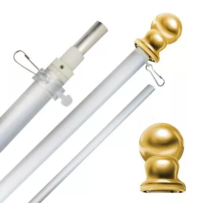6ft Spinning Flag Pole - Silver Flag Pole & Gold Topper - Outdoor Wall Hangin... • $44.84