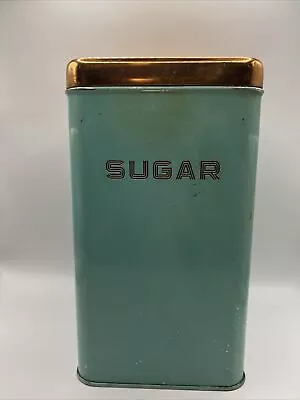 VTG Lincoln Beautyware Turquoise Aqua Kitchen Sugar Canister Copper Lid • $34.99