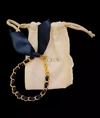 J.Crew Gold Tone Navy Blue Wrapped Ribbon 8.75  Long Bracelet W Dust Bag • $25