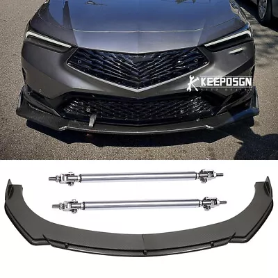 Carbon Front Bumper Splitter Lip Spoiler Body Kit + Strut Rods For Acura Integra • $109.11