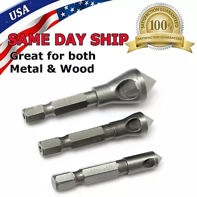 3Pcs Chamfer Countersink Deburring Drill Bits Set Kit Cutting Metal Wood Tool • $6.95