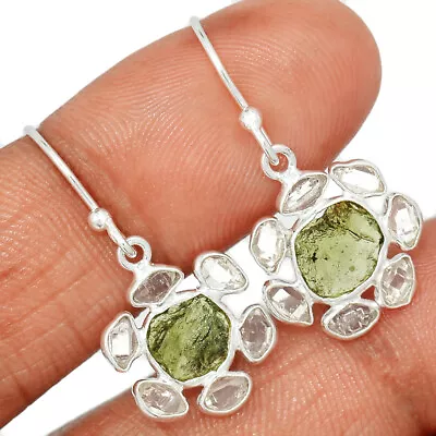 Natural Genuine Czech Moldavite & H.D. 925 Silver Earrings SY6 CE28625 • $16.99