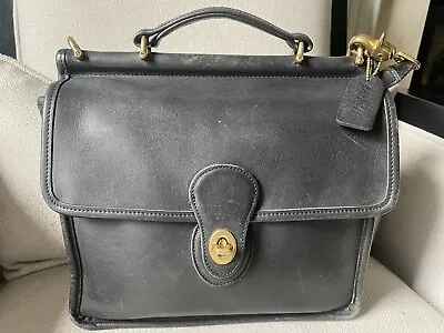 Vintage COACH Willis Bag Black Leather Satchel Brass Turnlock CH221 Authentic • $120