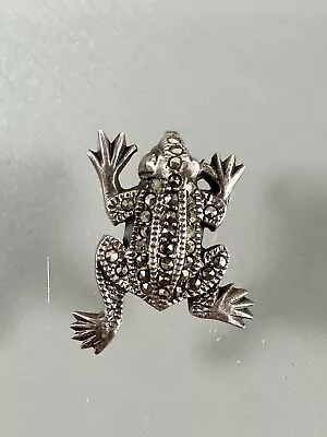 MC Vintage 925 Sterling Silver Dainty Pave Marcasite Frog Slide Pendant • $34.50