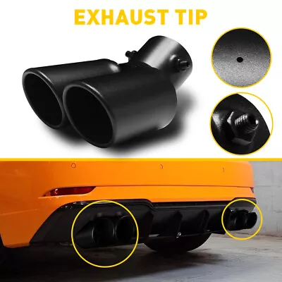 Car Rear Dual Exhaust Pipe Rear Tail Muffler Tip Throat Tailpipe Universal Black • $21.99