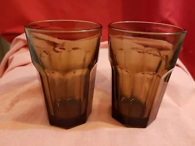 Libbey Duratuff Tumblers Mocha Brown Glasses 5  Tall Lot Of 2 • $12.99