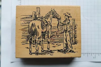 Embossing Arts Cowboy Rubber Stamp Cowboy Horse Corral Western Fence • $7.99