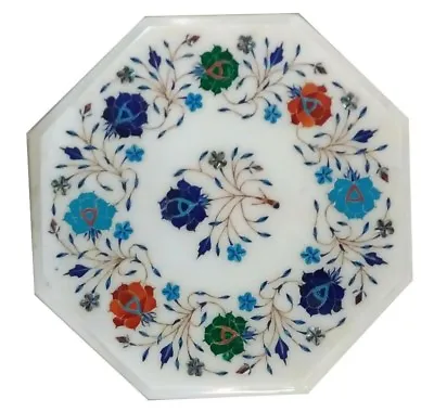 12  White Marble Side End Table Top Floral Pietra Dura Handicraft Art Work • £188.58